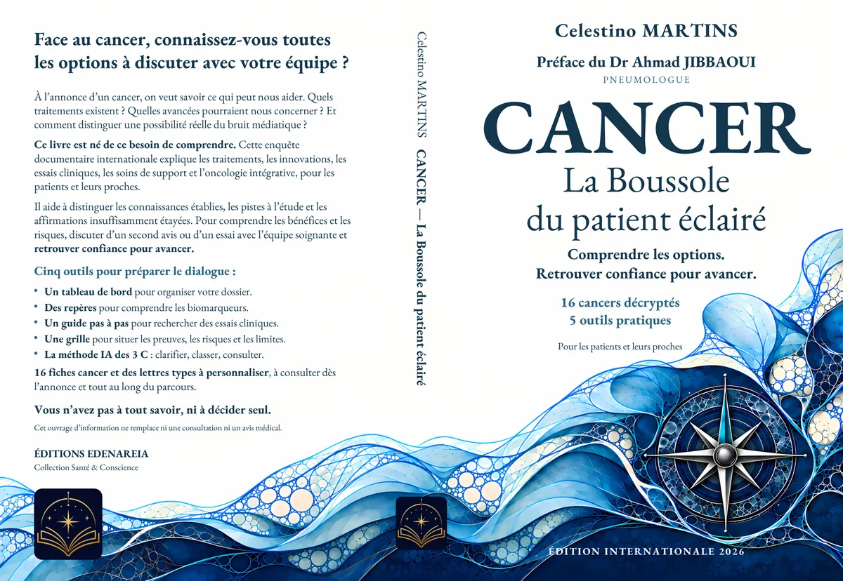 Couverture complète de CANCER — La Boussole du Patient Éclairé : première de couverture, dos et quatrième de couverture.